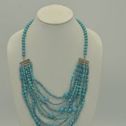 SILVER TURQUOISE BEAD MULTI LAYER LONG NECKLACE #FW1403954 (HC9/H SEC)