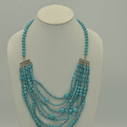SILVER TURQUOISE BEAD MULTI LAYER LONG NECKLACE #FW1403954 (HC9/H SEC)