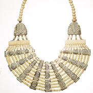 DARK BROWN RESIN AND BONE STATEMENT NECKLACE #FWNK-1905-04
