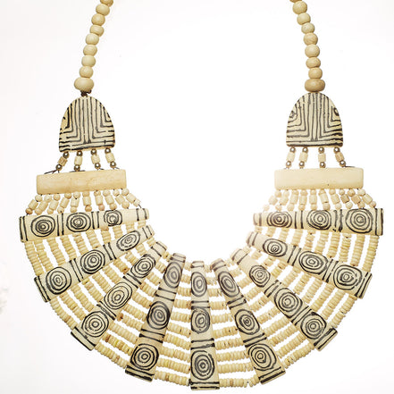 DARK BROWN RESIN AND BONE STATEMENT NECKLACE #FWNK-1905-04