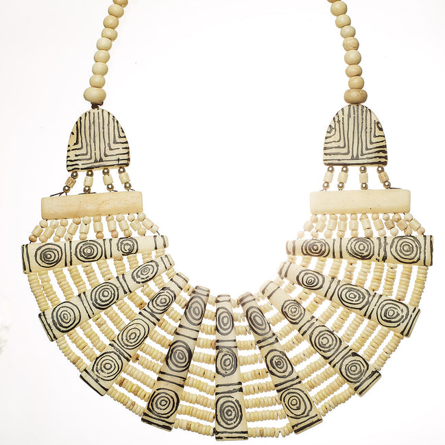 DARK BROWN RESIN AND BONE STATEMENT NECKLACE #FWNK-1905-04