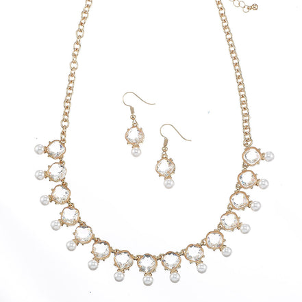 SQGN-060009 Diamond cut stone and pearl earring set