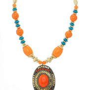 FWNK-1907-16 Gold amber turquoise Statement necklace (IF18)