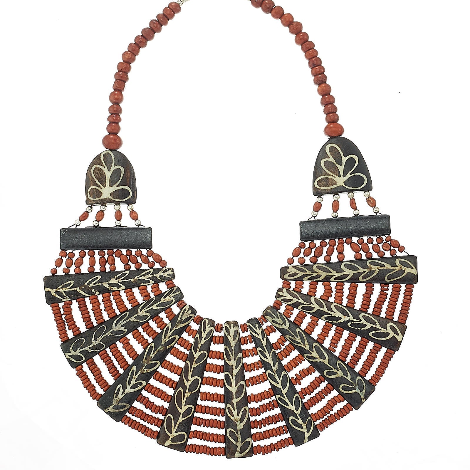 DARK BROWN RESIN AND BONE STATEMENT NECKLACE #FWNK-1905-04