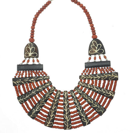 DARK BROWN RESIN AND BONE STATEMENT NECKLACE #FWNK-1905-04