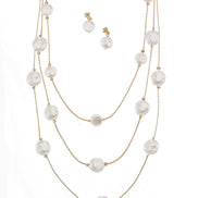 Gold Three row pearl necklace and earrings set #SQTDJ0004(NC12)