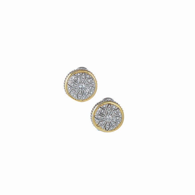 TWO TONE CRYSTAL MARCASITE FINISH ROUND EARRINGS # 62988ER(FE15)