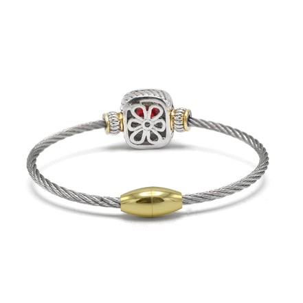 Two-Tone Twisted Cable Bangle Bracelet with Faux Ruby Cushion#93099BR-Red (FF13)