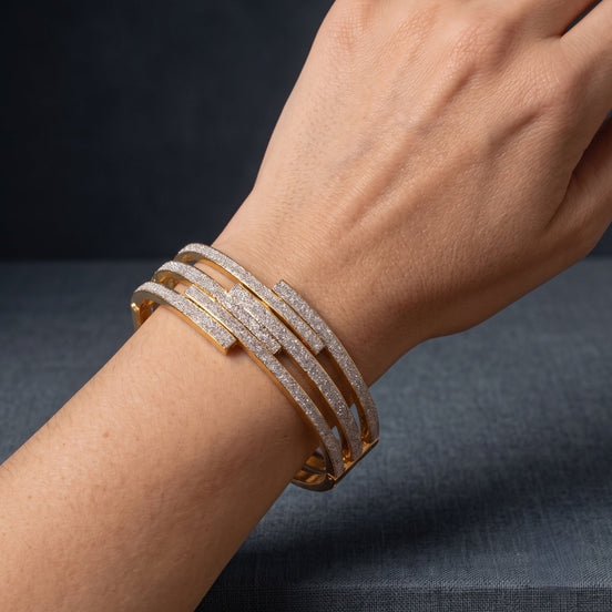 Women’s 2.5-Inch Oval Hinged Bangle Bracelet, Gold-Tone Multi-Row Cuff with Silver-Tone Sparkle Accents #SA-YS-104259GS(KA7-8)