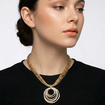 CIRCLE 2"INCHES PENDANT LAYERED NECKLACES #SC15407