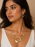 Gold Open Circle Hammered Link necklace And Earrings Set #SCE30061-1