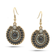 GOLD OXIDIZE ROUND DISK WITH  BEAD EARRINGS#SE25049GDGRY (NA16/KD6)