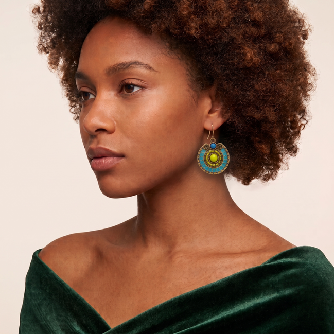 Boho Statement Earrings – Gold Dangle with Intricate Beadwork, 1.5 🎨 Color Options Available:💜 Purple & Gold 🔵 Blue & Olive 🟠 Orange & Brown #SE25049GD(NB16)