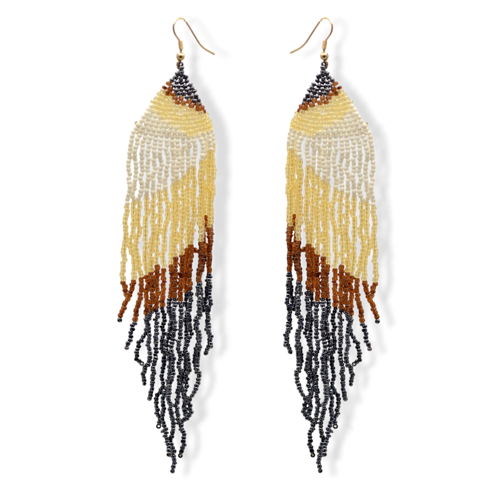 Cream,White,Black, And hematite Bohemian Seed Bead Long Tassel Earrings #SH-ER-1196(OD26)