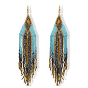 Blue,Black, And Gold Bohemian Seed Bead Long Tassel Earrings #SH-ER-1197(OE26)