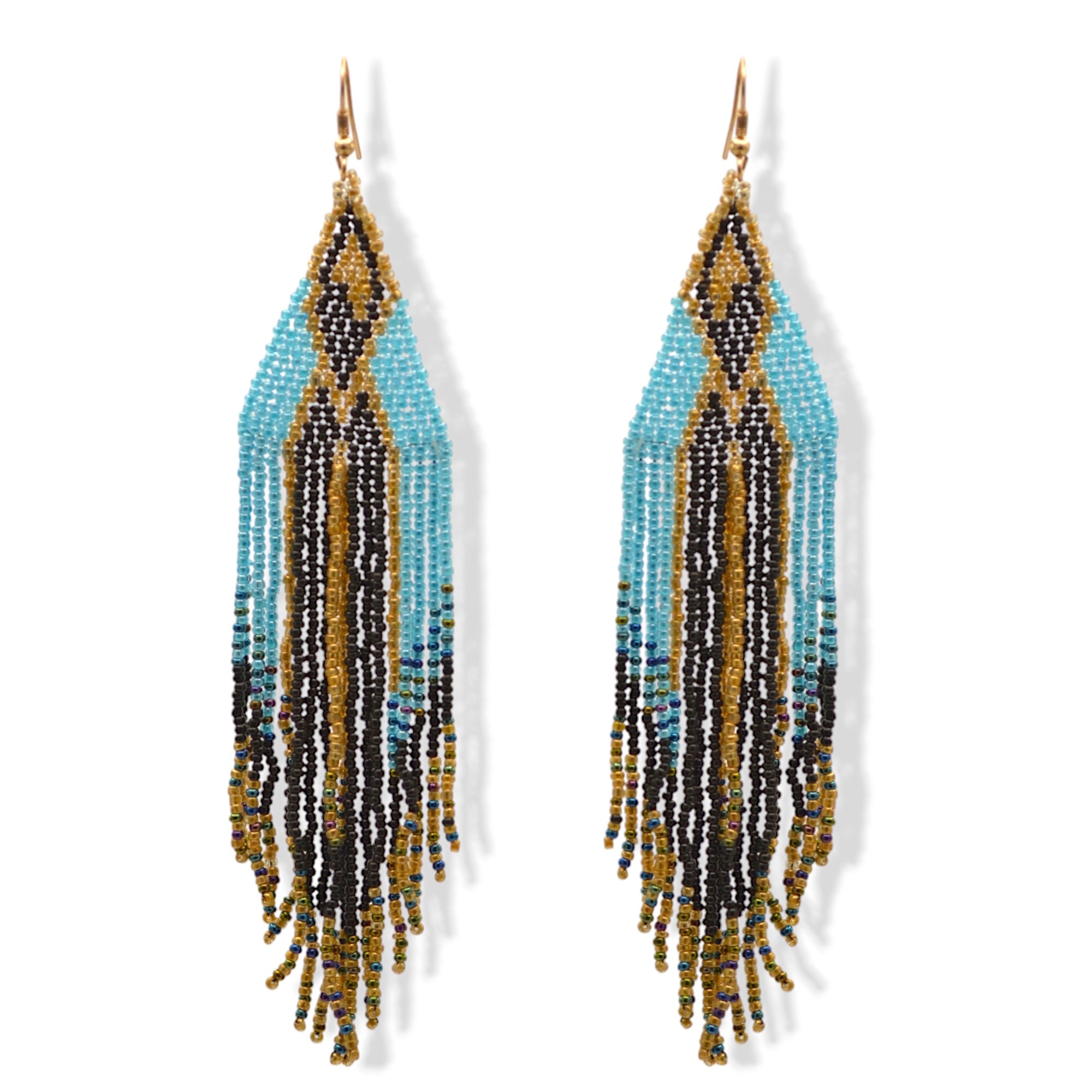 Blue,Black, And Gold Bohemian Seed Bead Long Tassel Earrings #SH-ER-1197(OE26)