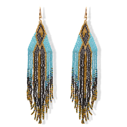 Blue,Black, And Gold Bohemian Seed Bead Long Tassel Earrings #SH-ER-1197(OE26)
