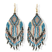 Blue, Black, White, and Champagne Bohemian Seed Bead Tassel Earrings #SH-ER-1210(RC15)