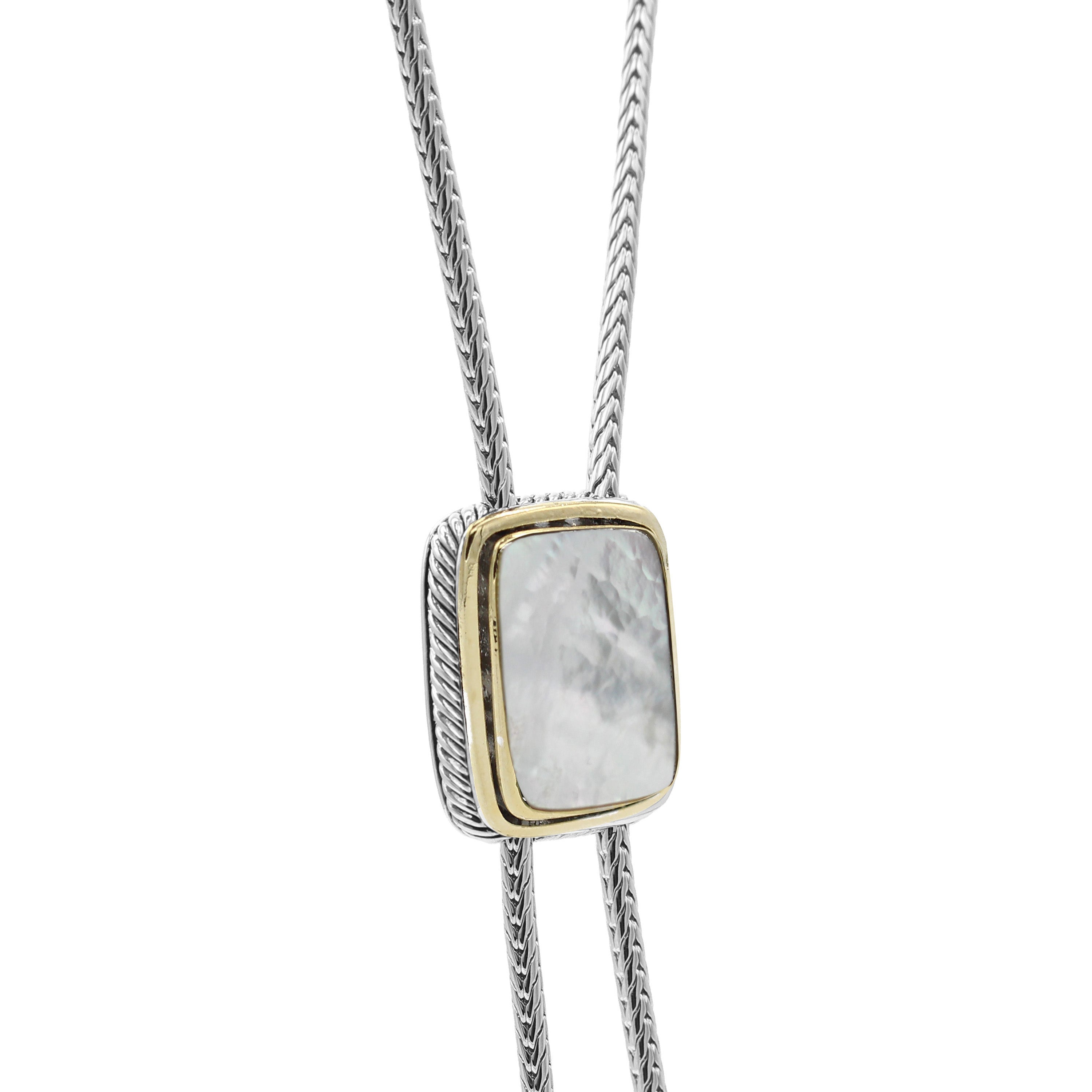 TWO TONE MOTHER OF PEARL PENDANT ENGRAVED TASSEL NECKLACE #12505NK-MOP (FE18/FC18)