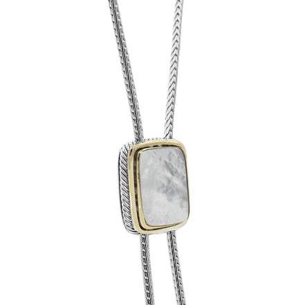 TWO TONE MOTHER OF PEARL PENDANT ENGRAVED TASSEL NECKLACE #12505NK-MOP (FE18/FC18)