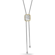 TWO TONE MOTHER OF PEARL PENDANT ENGRAVED TASSEL NECKLACE #12505NK-MOP (FE18/FC18)