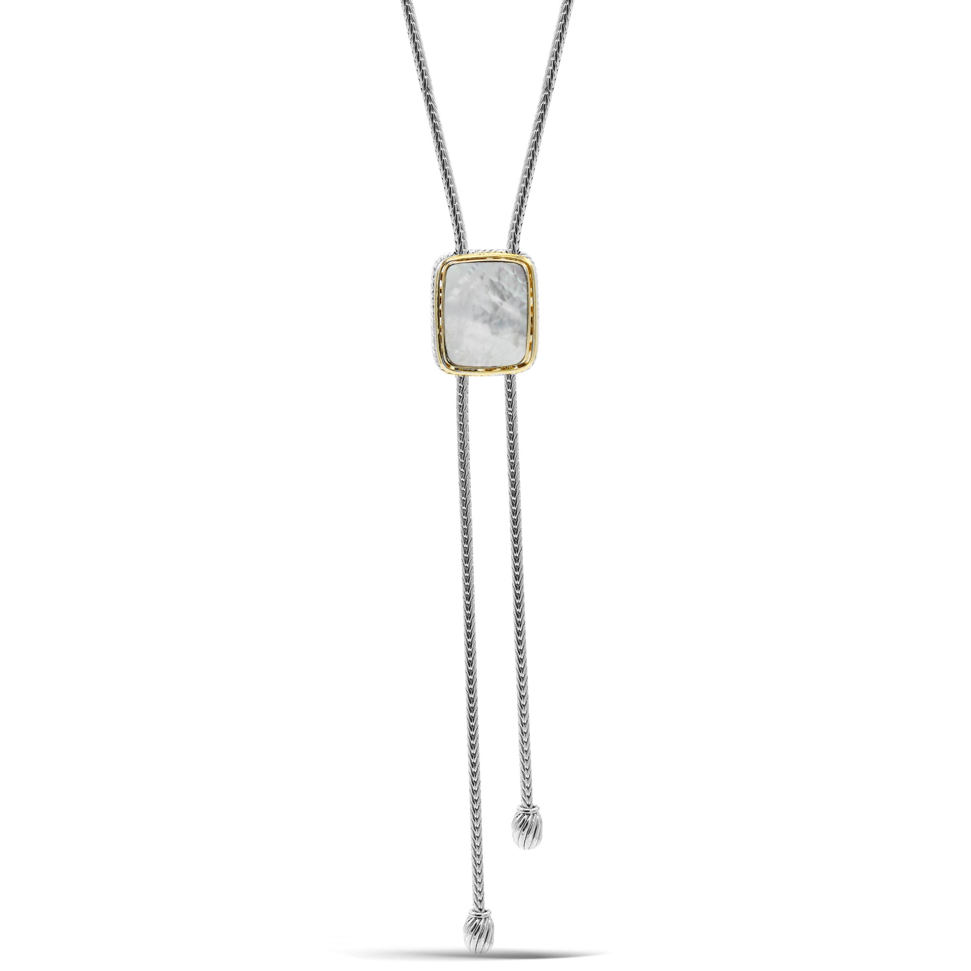 TWO TONE MOTHER OF PEARL PENDANT ENGRAVED TASSEL NECKLACE #12505NK-MOP (FE18/FC18)