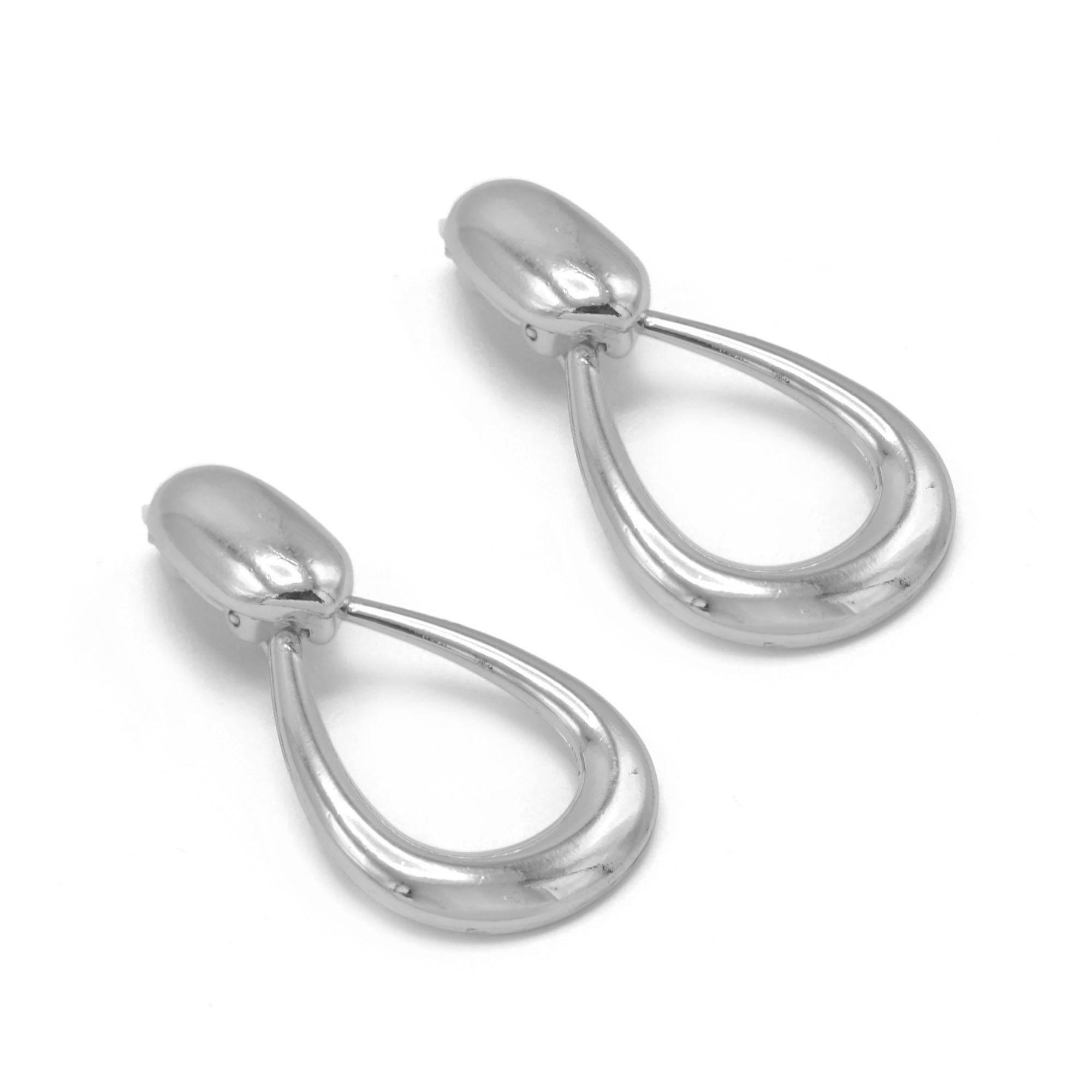 Rhodium Teardrop Clip-On Earrings #SQ8642R(MF17)