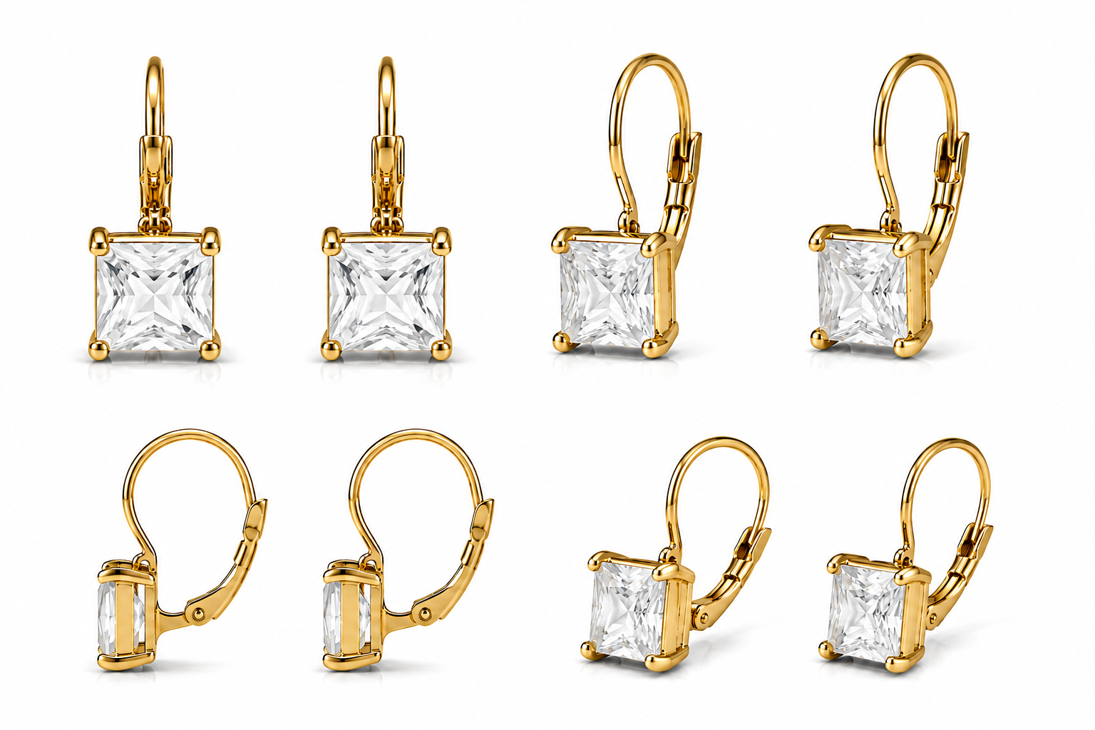 Tazza Women's Gold-Tone Princess-Cut Solitaire Leverback Drop Earrings 1
