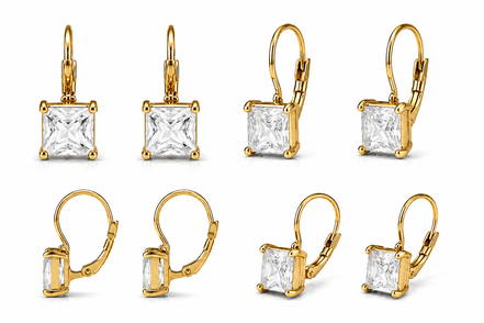 Tazza Women's Gold-Tone Princess-Cut Solitaire Leverback Drop Earrings 1" | Sparkling Square Rhinestone Dangle Earrings | Fashion Costume Jewelry#SQ787-E7715-1GCR(IA16/IB16)