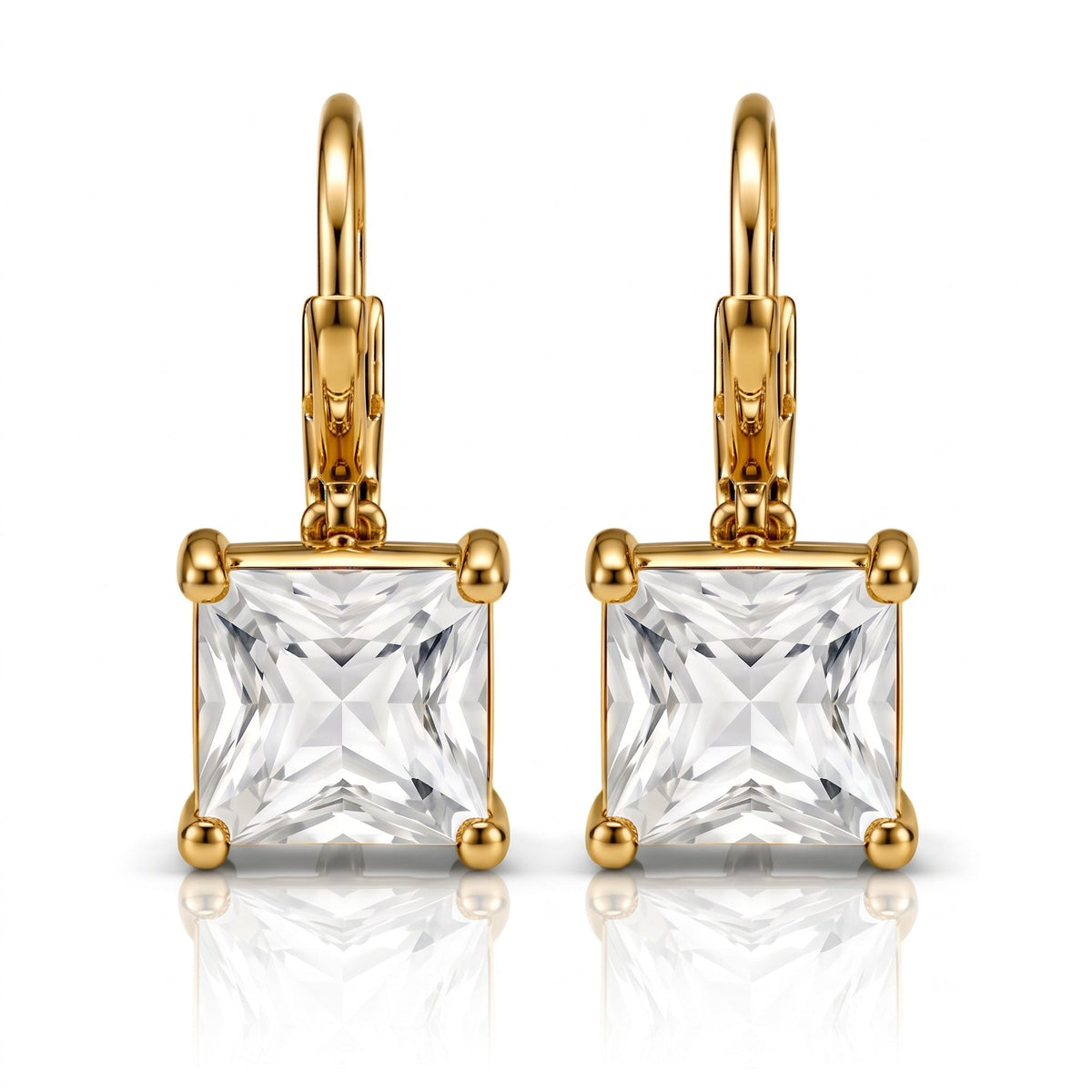 Tazza Women's Gold-Tone Princess-Cut Solitaire Leverback Drop Earrings 1