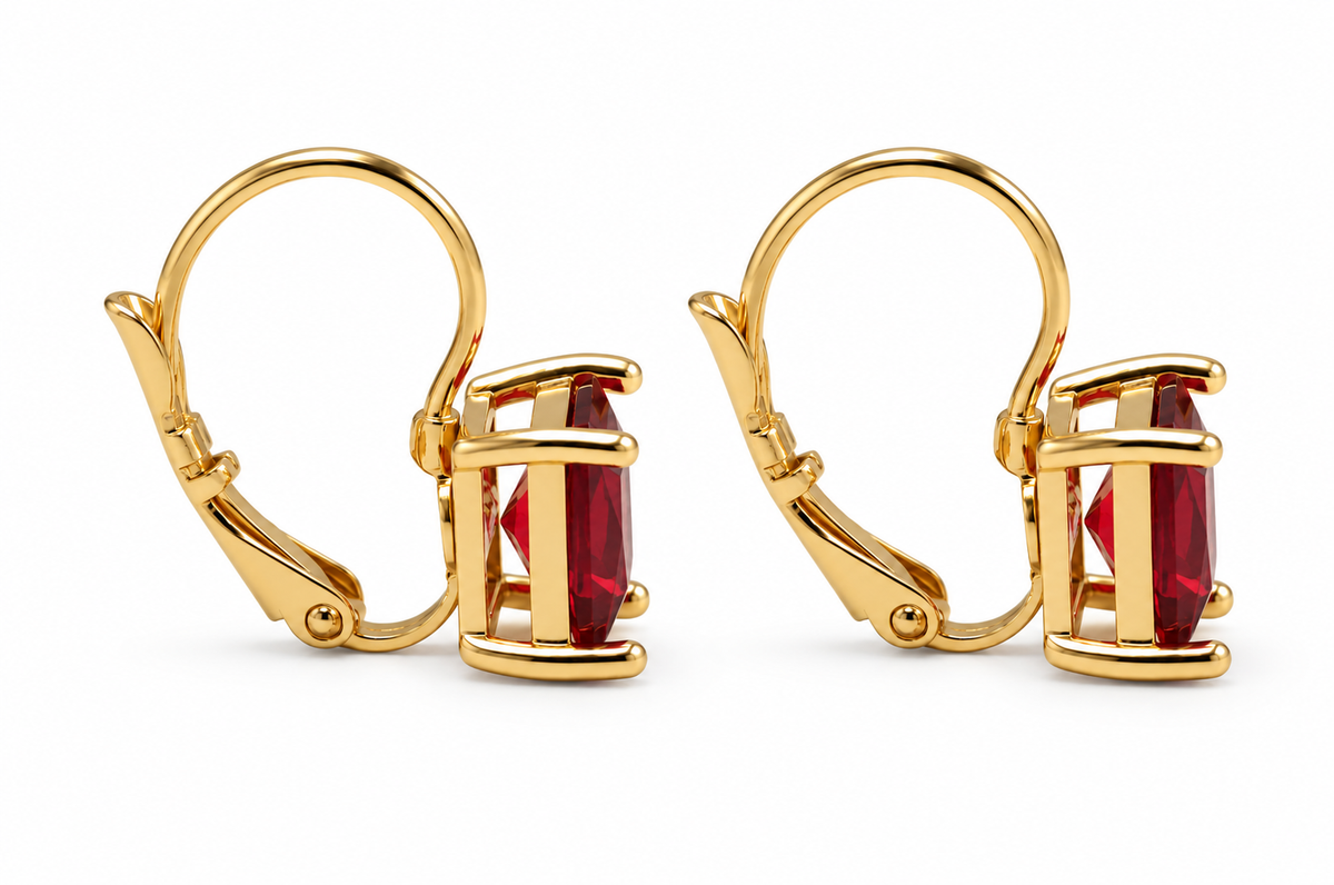 Gold Tone Red/Garnet Square  Leverback Earrings for Women – 0.8