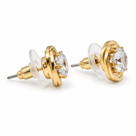 Tazza Women's Gold-Tone Round Solitaire Swirl Halo Stud Earrings, 0.4"#SQGN102215G(AG9)