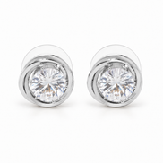 Tazza Women's Silver-Tone Round Solitaire Swirl Halo Stud Earrings, 0.4