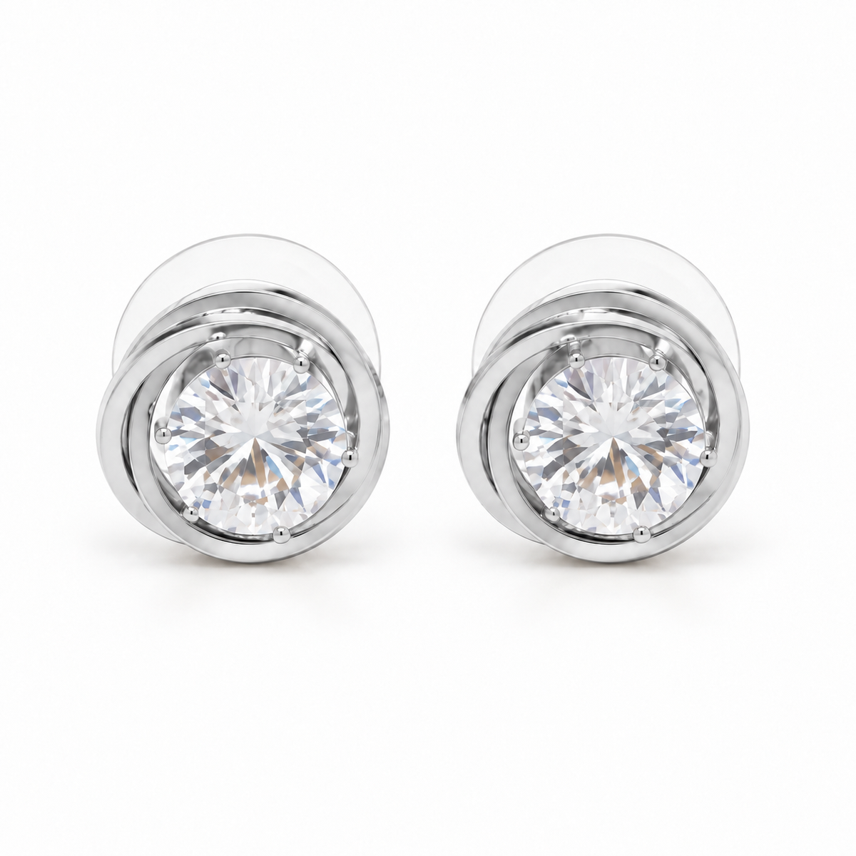 Tazza Women's Silver-Tone Round Solitaire Swirl Halo Stud Earrings, 0.4