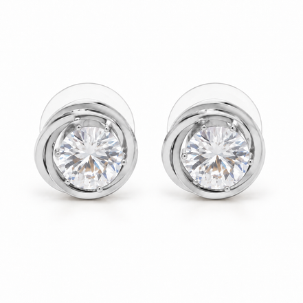 Tazza Women's Silver-Tone Round Solitaire Swirl Halo Stud Earrings, 0.4"#SQGN102215S (AG9)