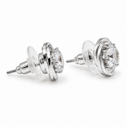 Tazza Women's Silver-Tone Round Solitaire Swirl Halo Stud Earrings, 0.4
