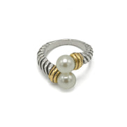 TWO-TONE CREAM PEARL RING #SRJ2339-TT#8