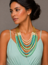 Multi-Strand Beaded Statement Necklace – Turquoise, Mint & Ivory with Gold Accents#SWHNN83068TR-IVR (AC17-AD18)