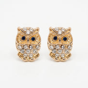 Tazza Women's Gold-Tone Crystal Owl Stud Earrings with Black Eyes, 0.5
