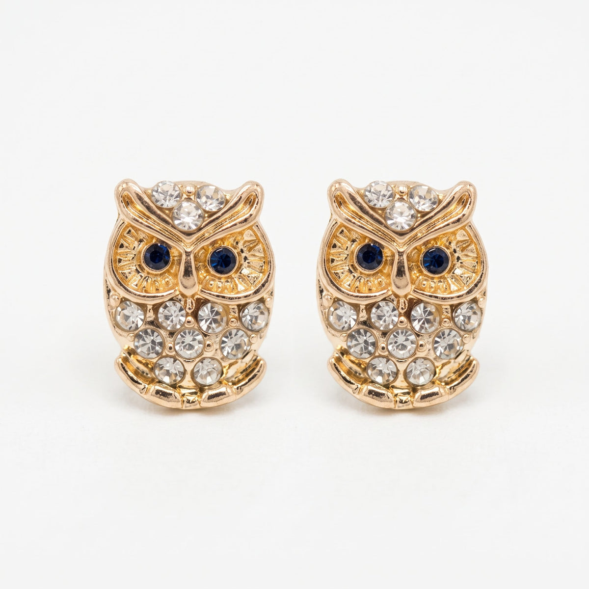 Tazza Women's Gold-Tone Crystal Owl Stud Earrings with Black Eyes, 0.5