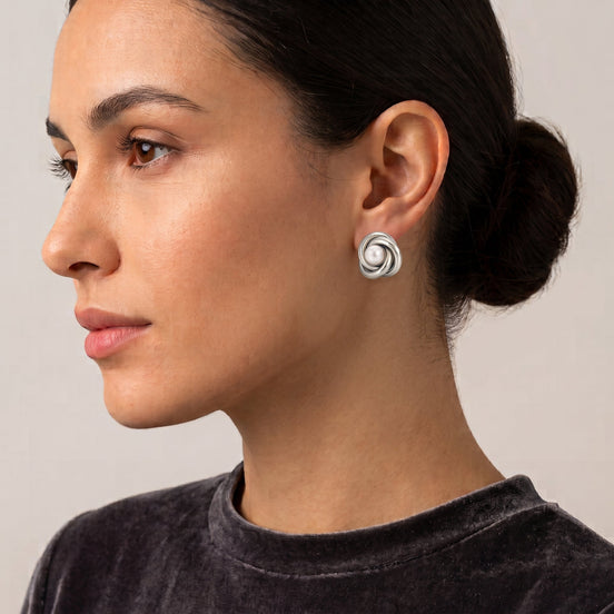 Tazza Women's Silver-Tone Love Knot White Faux Pearl Stud Earrings | Vintage Twisted Swirl Button Earrings | Elegant Fashion Costume Jewelry #SWR-CP5602 RHO (GB17)
