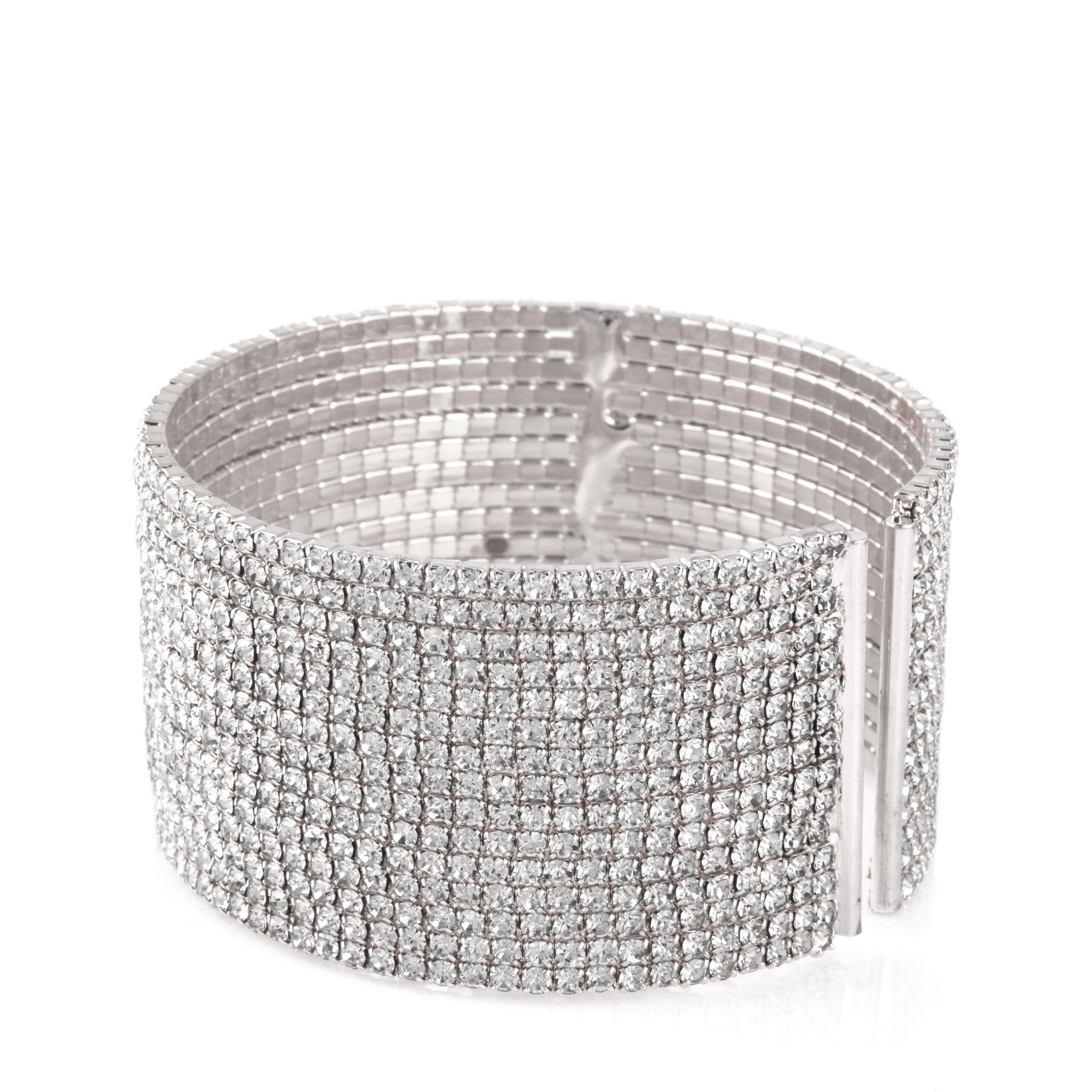 SILVER CRYSTAL COIL 15 ROW MEMORY WIRE BRACELET #SWY-18158S-15R (KNA2-B2-C2)