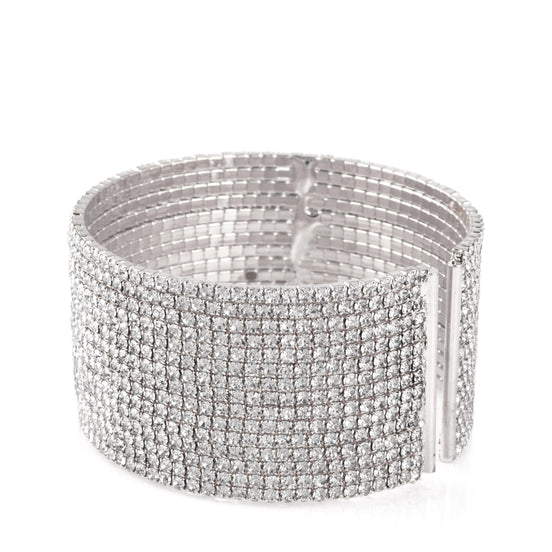 SILVER CRYSTAL COIL 15 ROW MEMORY WIRE BRACELET #SWY-18158S-15R (KNA2-B2-C2)