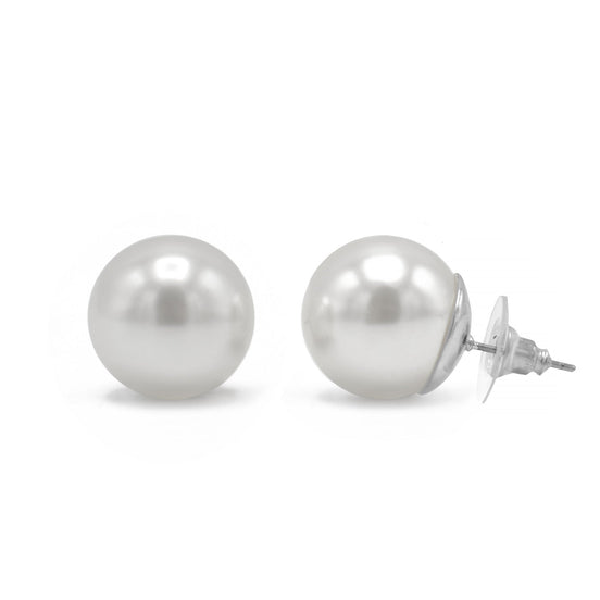 Rhodium White 16Mm Pearl Stud Earring #HNE90895-16MMRDWH(EH1)