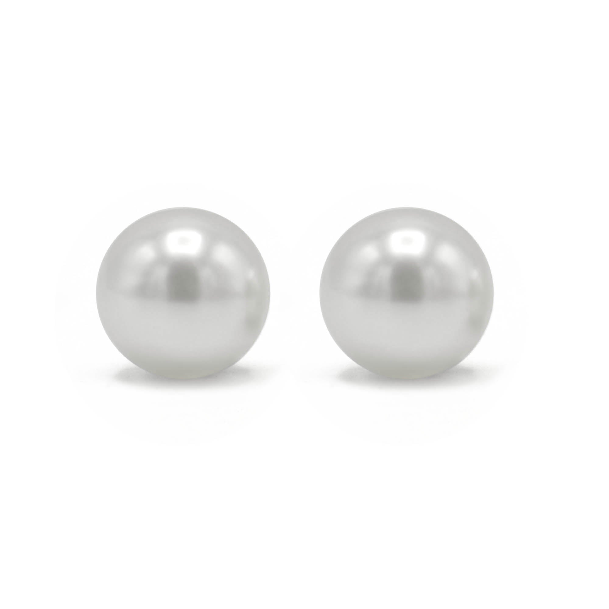 Rhodium White 14Mm Pearl Stud Earring #HNE90895-14MMRDWH(MD14)