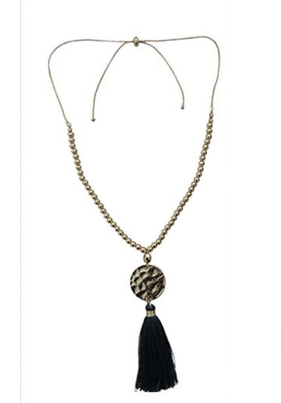 Gold Bead Long Adjustable Chain with Black Thread Tassel Necklace A Fusion of Tradition and Modern Elegance #ADX0222712(BOHO)