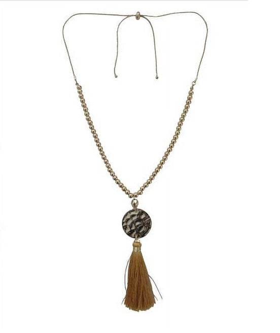 Gold Bead Long Adjustable Chain with gold thread Tassel Necklace A Fusion of Tradition and Modern Elegance #ADX0222705(BOHO)