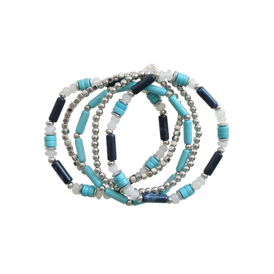 5Pcs Silver and  Mixed Color Stretch Bracelet #GFB1521X(NA16)