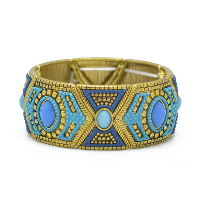 GOLD BLUE AND TURQUOISE STRETCH  BRACELET #SWR-CP6400 (SA17)