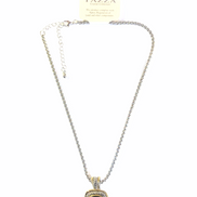 TWO TONE JET CRYSTAL SQUARE PENDANT BOX CHAIN NECKLACE  #73014 EH–JET(FF10)